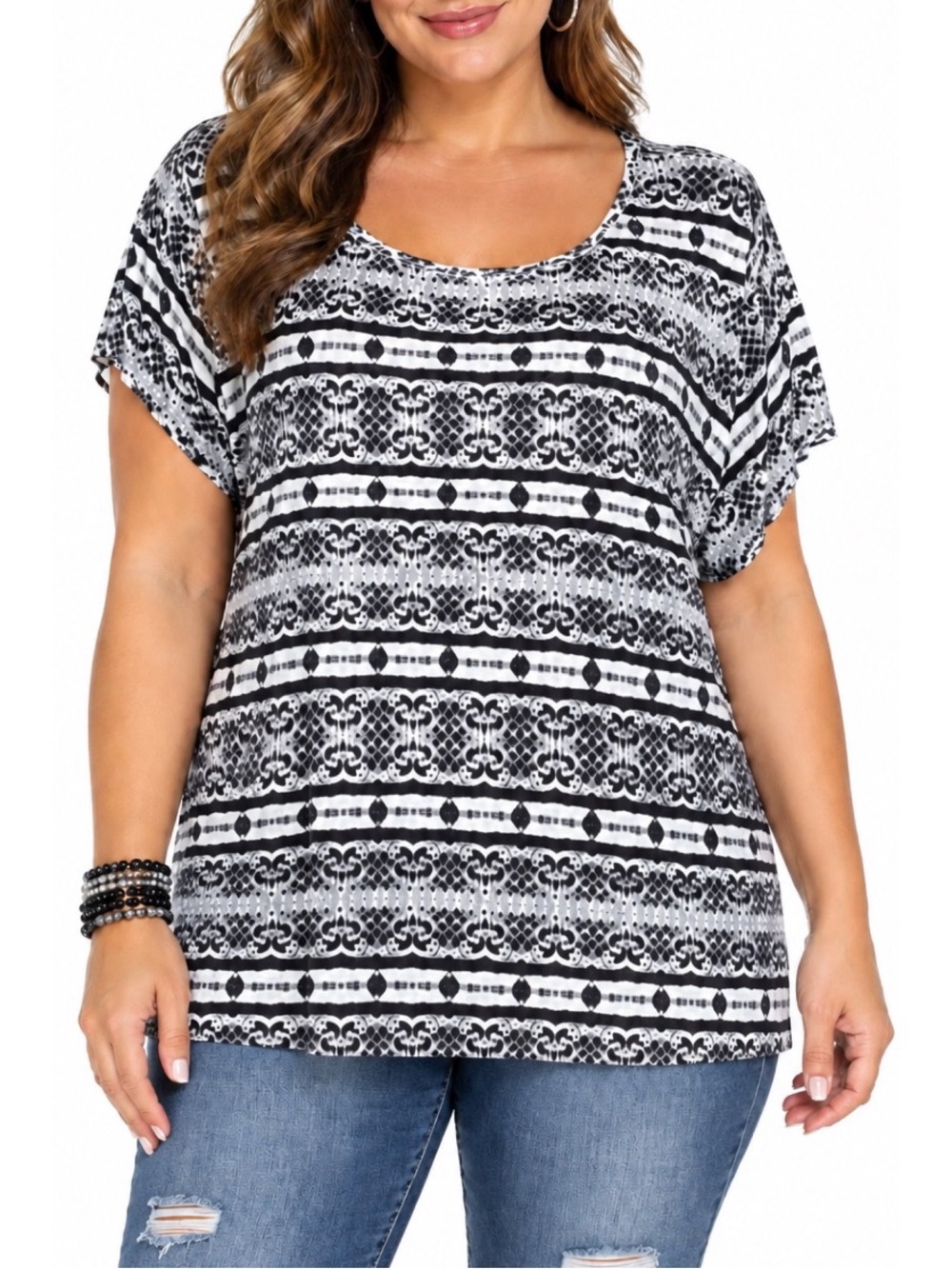 Dress Barn Women’s Size 1X Black & White Patterned Top
